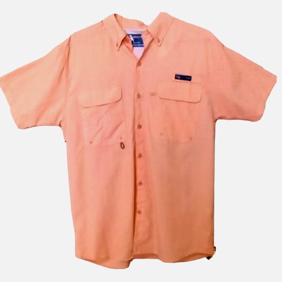 Mens Fishing Shirt Large Outdoor Performance Vented Short Sleeve Mesh Pockets - Picture 1 of 8
